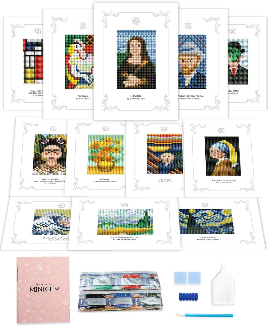 12PCS Mini Diamond Painting Kits – Quick 1-Hour Postcard-Style 5x7in for Beginners